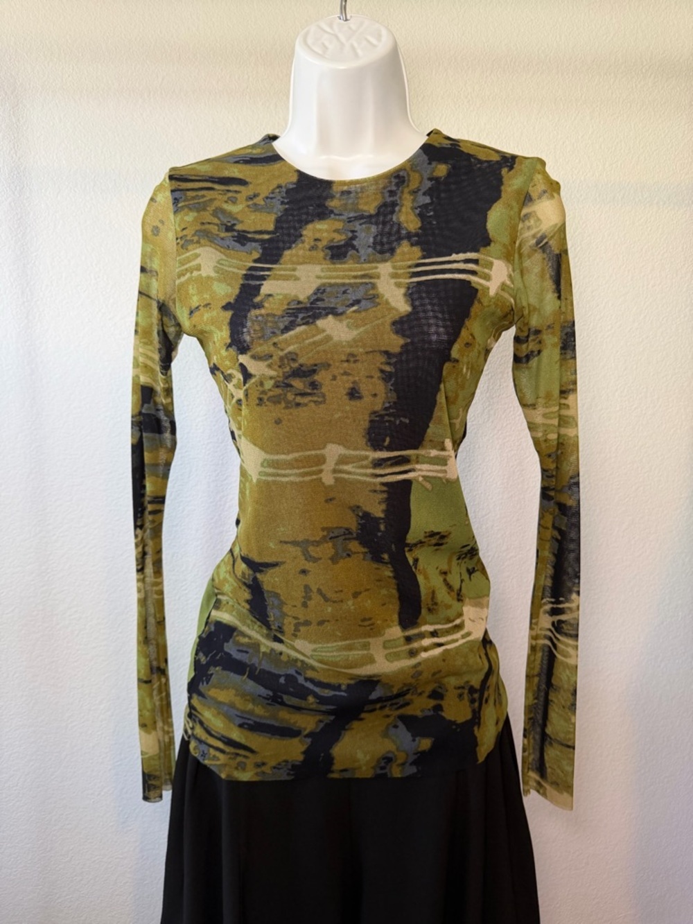 Petit Pois Mesh‎ Long Sleeve Graphic Print Top